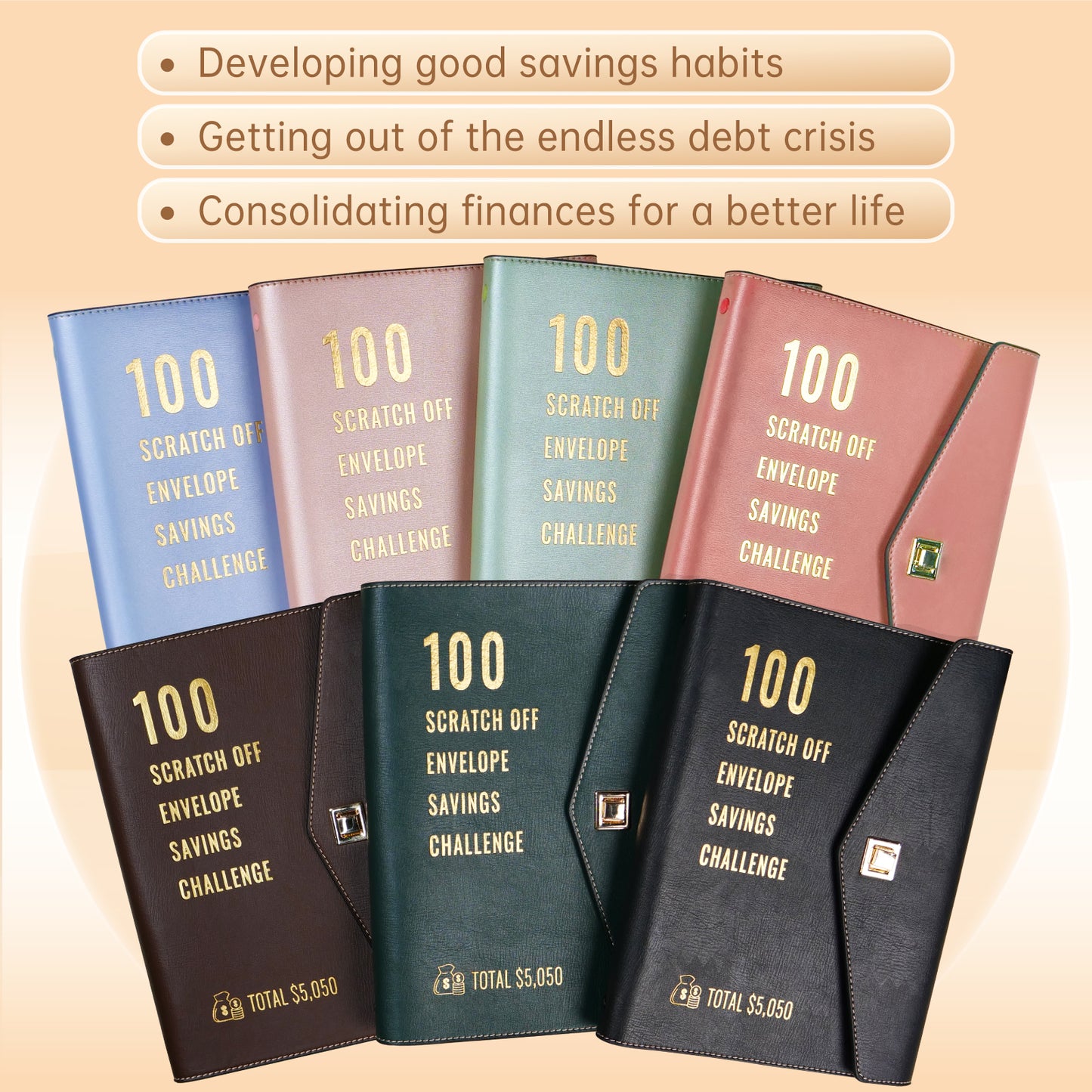 100 Scratch-Off Envelope Savings Challenge - PU Leather Binder