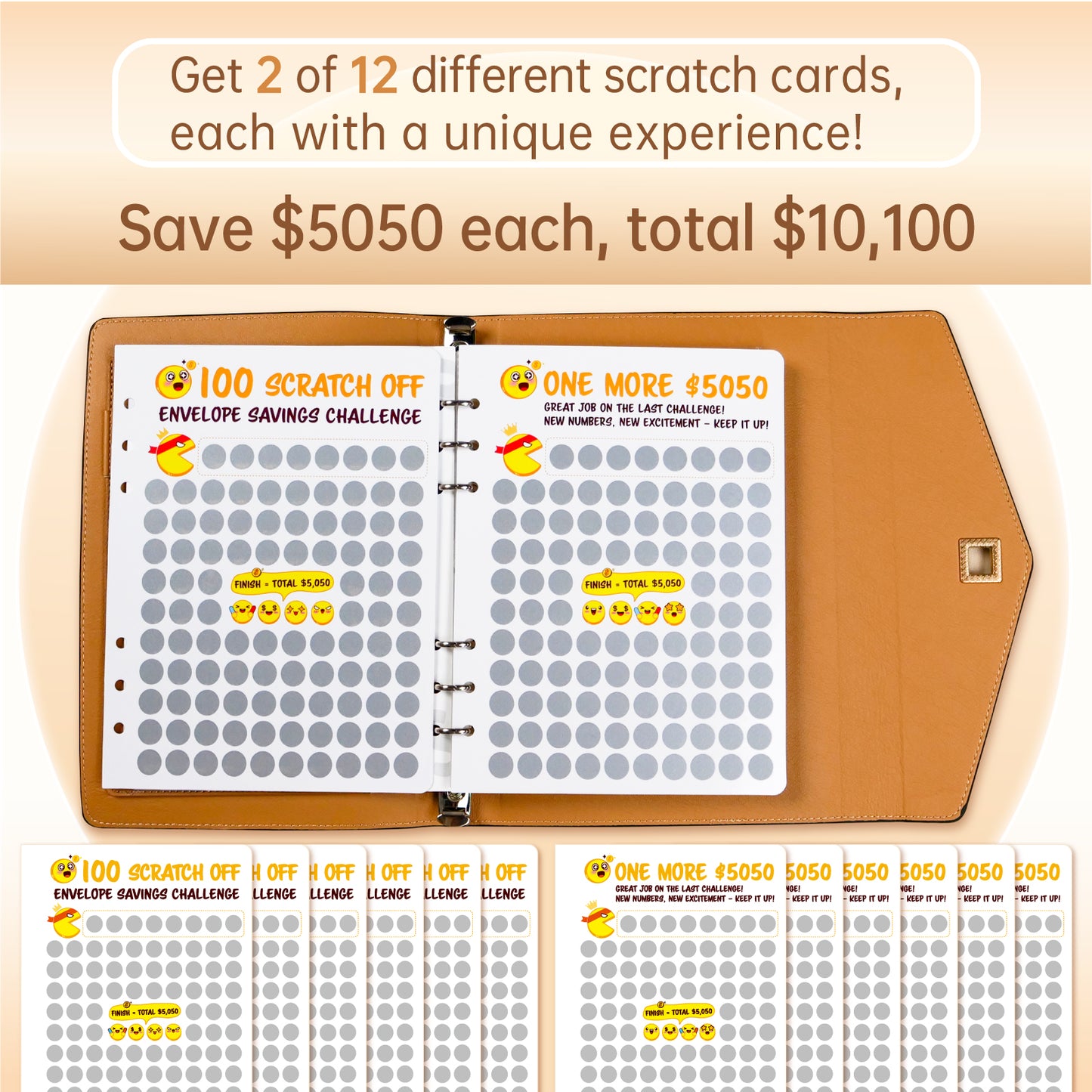 100 Scratch-Off Envelope Savings Challenge - PU Leather Binder