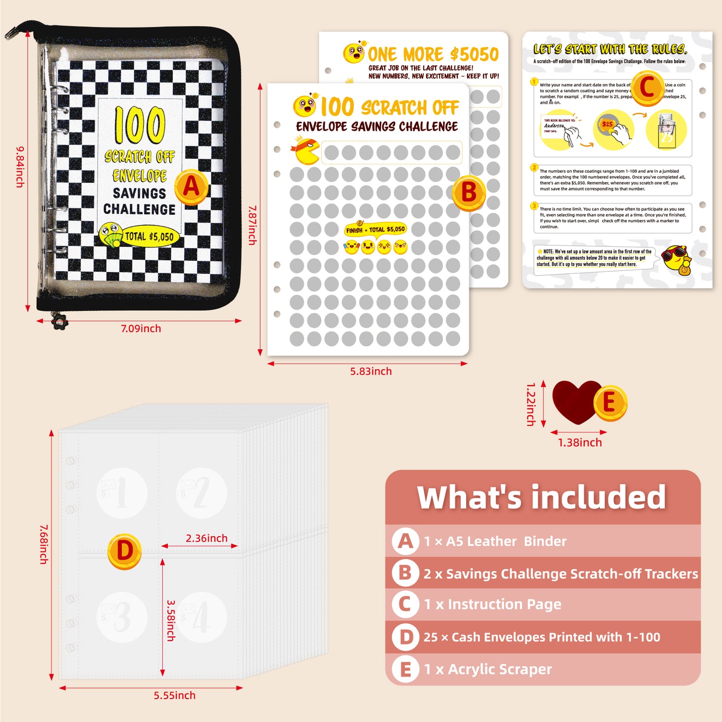 100 Envelopes Money Saving Challenge PVC Zipper Book with Envelopes Money Saving Budget Binder, A New, Fun Way to Save $5,050