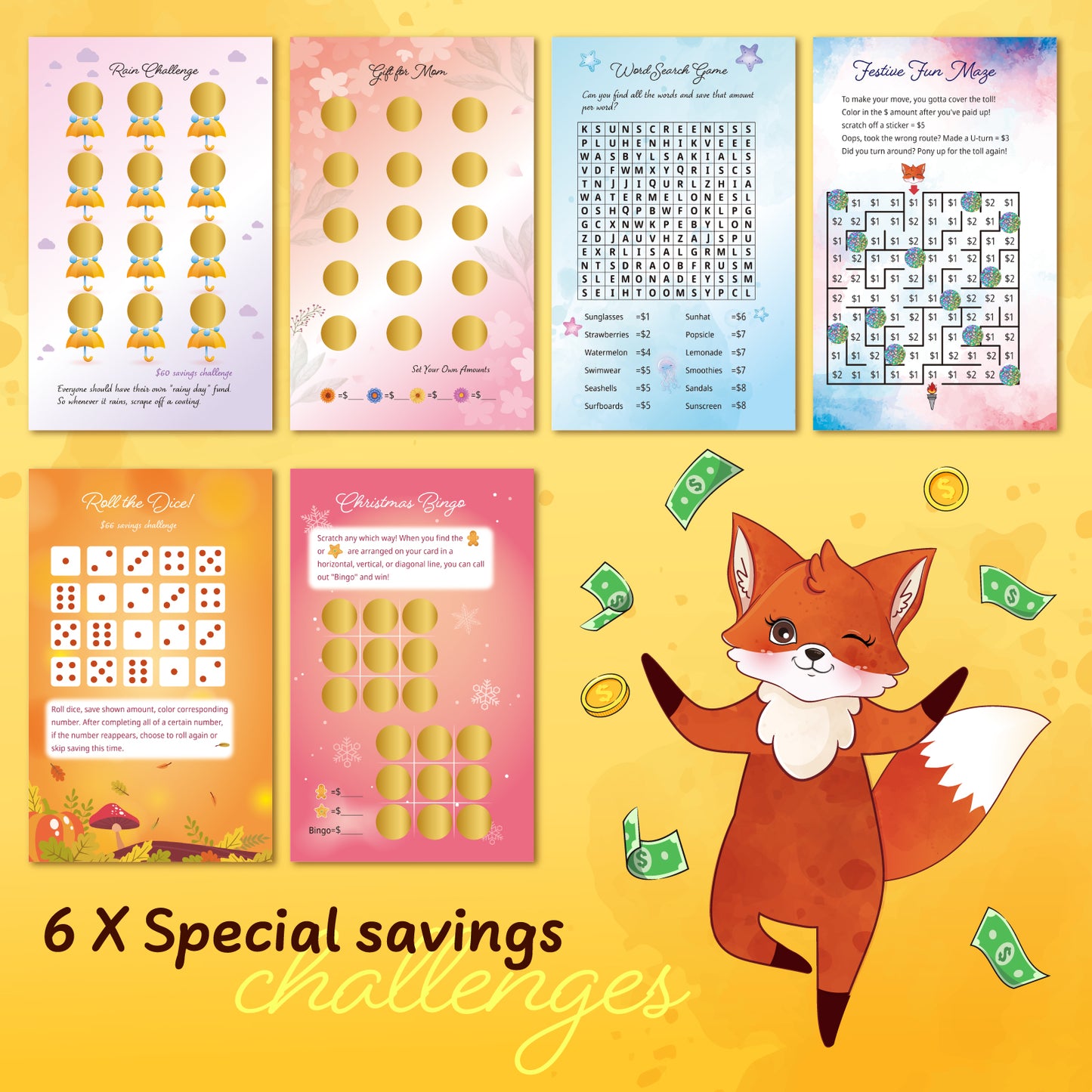 Money Saving Challenge Book 12X scratch off savings