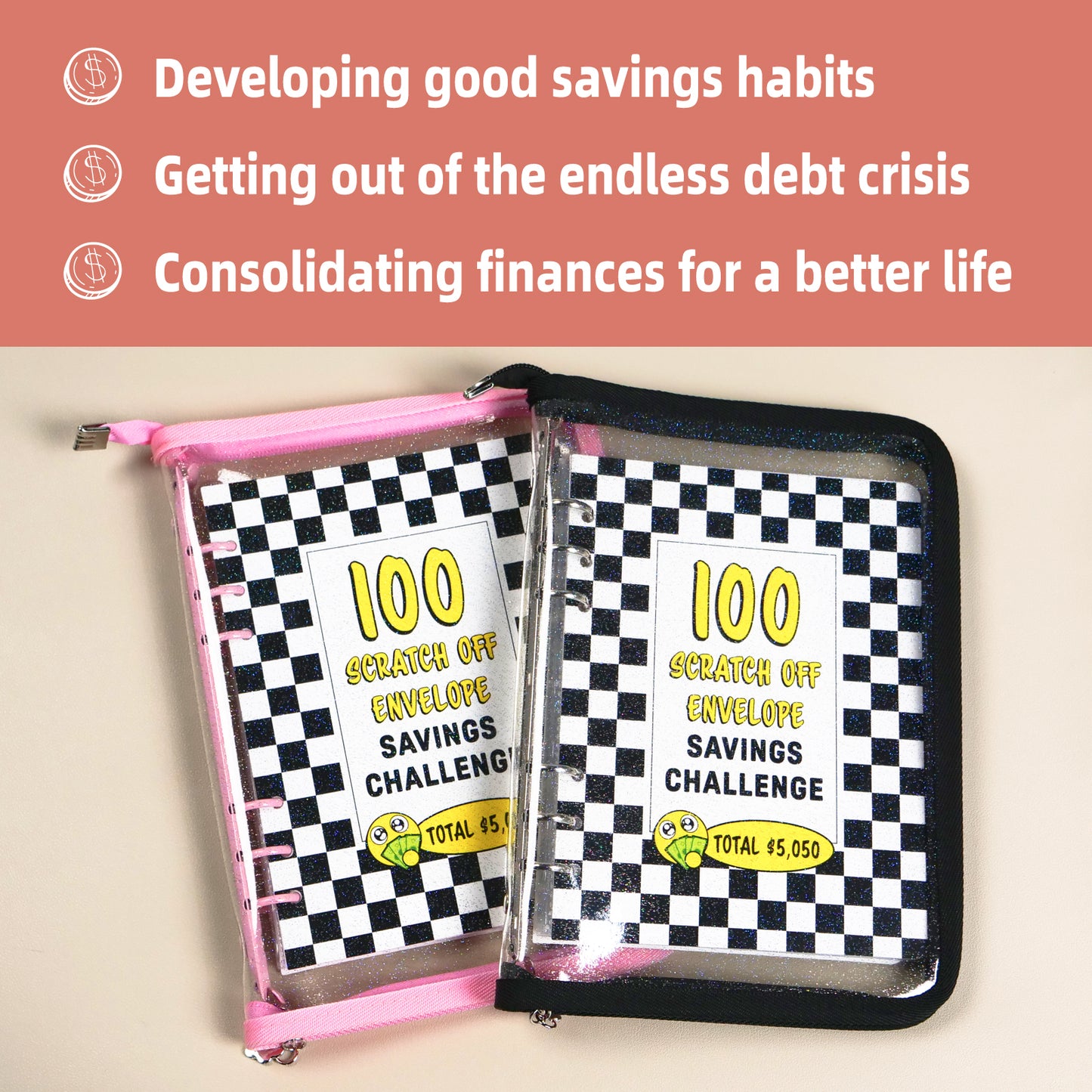 100 Envelopes Money Saving Challenge PVC Zipper Book with Envelopes Money Saving Budget Binder, A New, Fun Way to Save $5,050