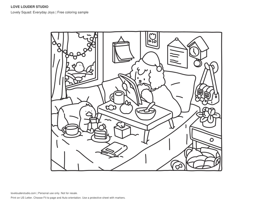 Animal friends relaxing in a comfortable room