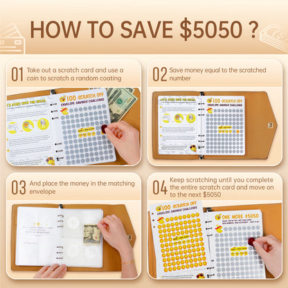 100 Scratch-Off Envelope Savings Challenge - PU Leather Binder