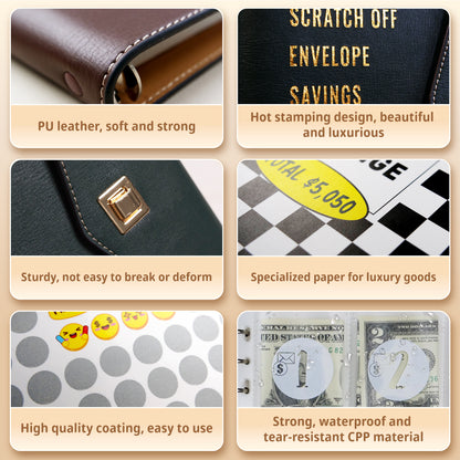 100 Scratch-Off Envelope Savings Challenge - PU Leather Binder