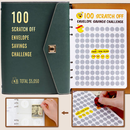 100 Scratch-Off Envelope Savings Challenge - PU Leather Binder
