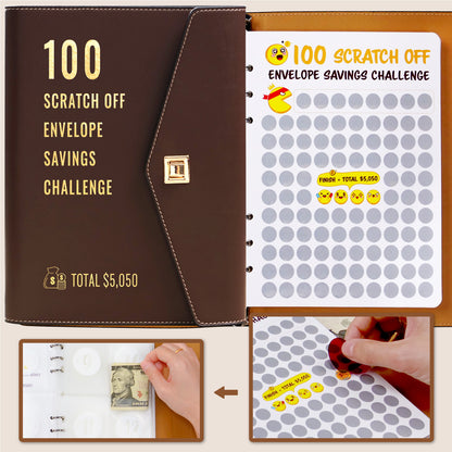 100 Scratch-Off Envelope Savings Challenge - PU Leather Binder