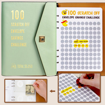 100 Scratch-Off Envelope Savings Challenge - PU Leather Binder