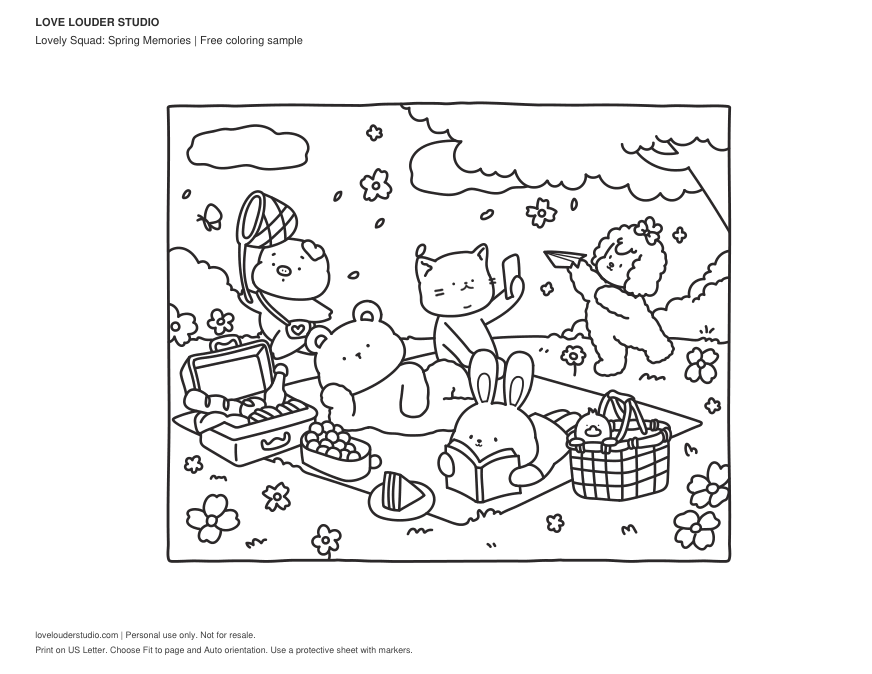 Animal friends enjoying a spring picnic