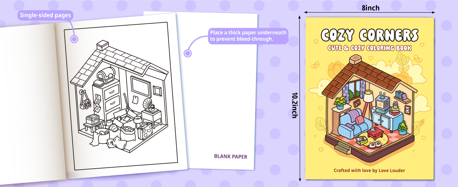 Cozy Corners promotional layout showing a single-sided illustration and protective sheet