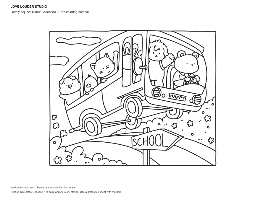 Animal friends riding a school bus